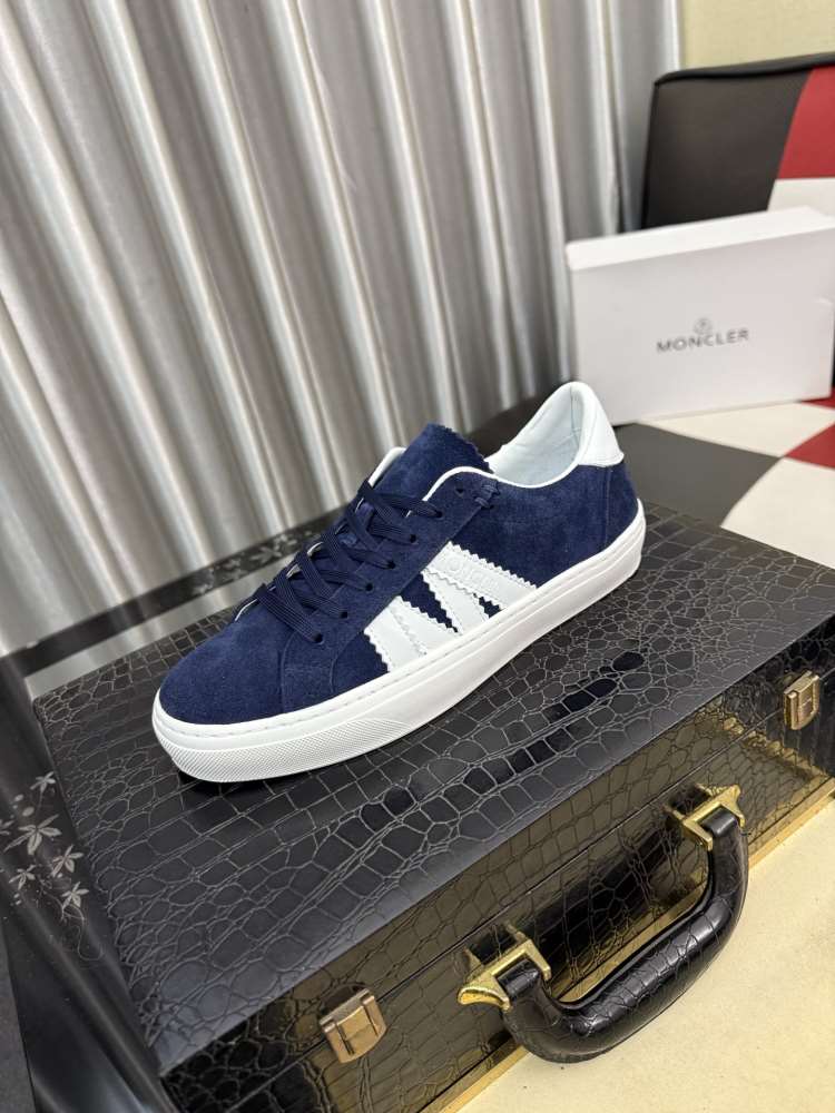 2026新作発表【Moncler】スニーカースエード×レザー N字装饰 公鸡ロゴ ネイビー×ホワイト ストリート