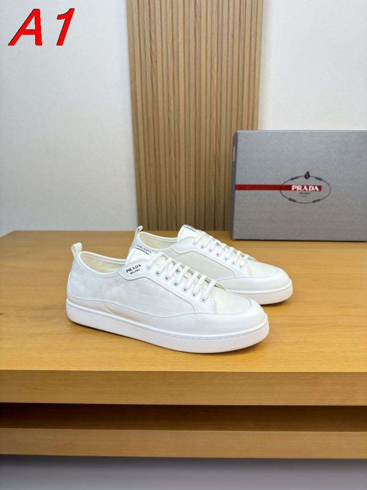 2026発売中！【Prada】スニーカー ファブリック×レザー PRADA MILANO标识  White カジュアル