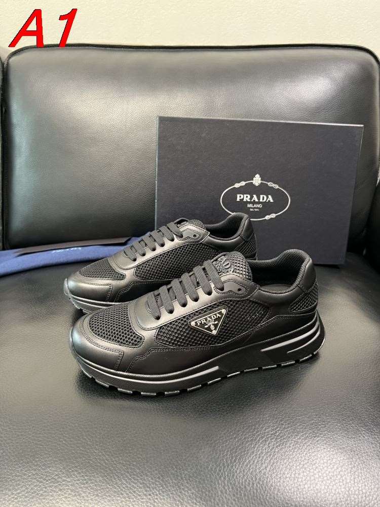 2026新作【Prada】スニーカー メッシュ×レザー 三角银标 Black カジュアル