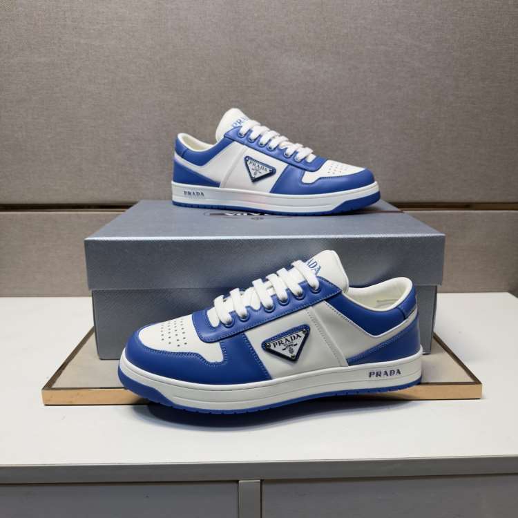 2026発売中!【Prada】スニーカー レザー 青拼接 Blue× White カジュアル