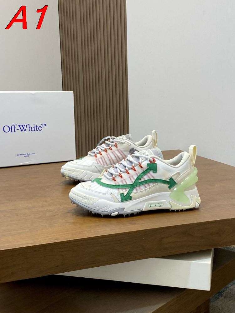 2026発売中！【Off-White】ダッドスニーカー メッシュ 矢印ロゴ インダストリアルベルト ベージュ×グリーン ストリート