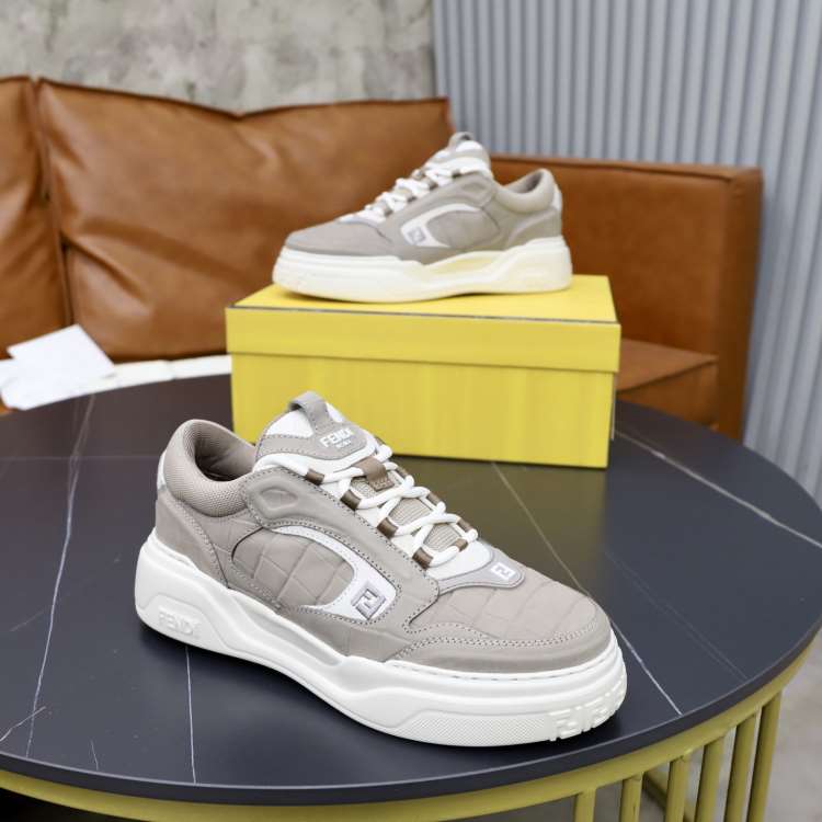 2026新作登場!【Fendi】スニ/ーカー レザー FF柄 白底 グレー×ホワイト カジュアル