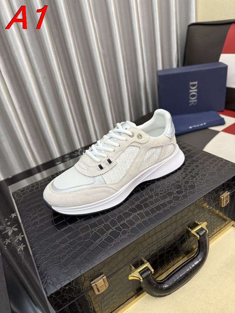 2026新作発表【Dior】スニーカー スエード×メッシュ×モノグラム柄 CD柄 ホワイト×グレー カジュアル