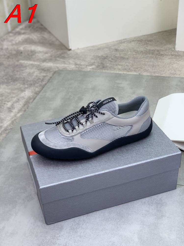 2026発売【Prada】スニーカー メッシュ×レザー ブランド标识 グレー× Black カジュアル