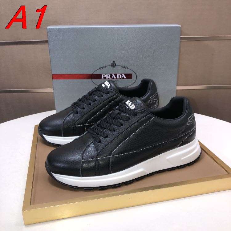 2026発売【Prada】スニーカー レザー 荔枝纹×ステッチ White カジュアル