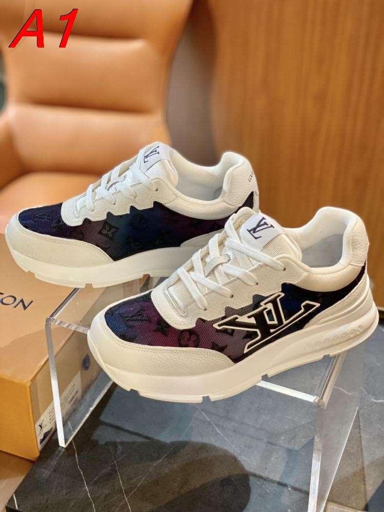 2026新作発表【Louis Vuitton】スニーカーレザー×キャンバス モノグラム ロゴ グレー×パープル ストリート
