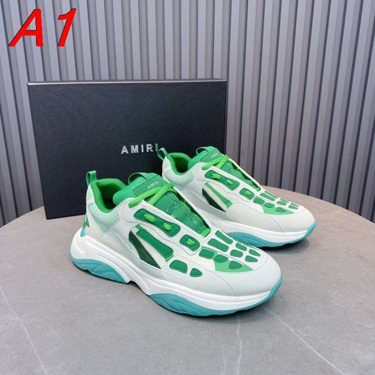 2026新作発表【AMI Paris】チャンキースニーカー レザー×メッシュ カラーブロック ホワイト×グリーン ストリート