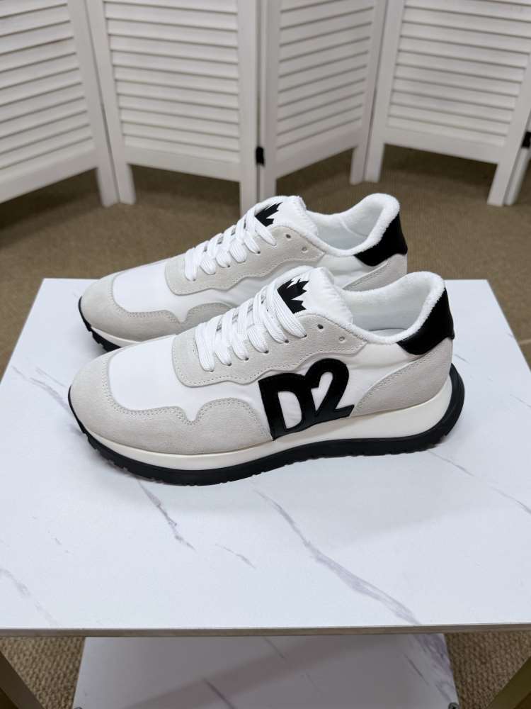 2026新作登場!【DSquared2】スニーカー スエード×织物 D2-logo 白底 グレー×ホワイト カジュアル