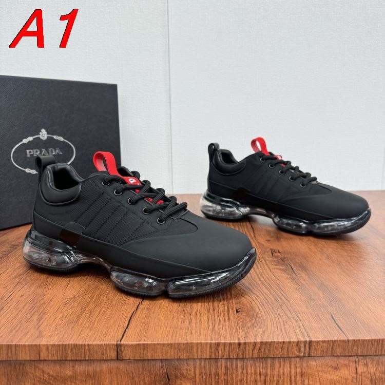 2026発売中！【Prada】スニーカー メッシュ 赤ループ Black ストリート