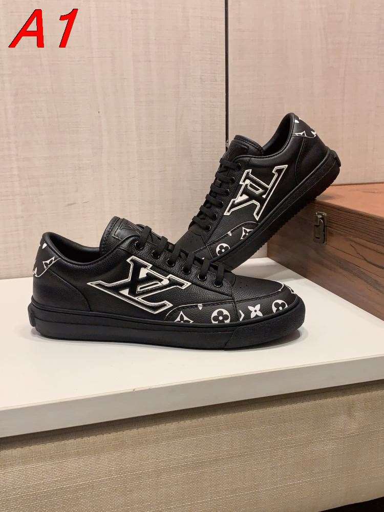 2026新作【Louis Vuitton】スニーカー レザー モノグラム ロゴ ブラック ストリート