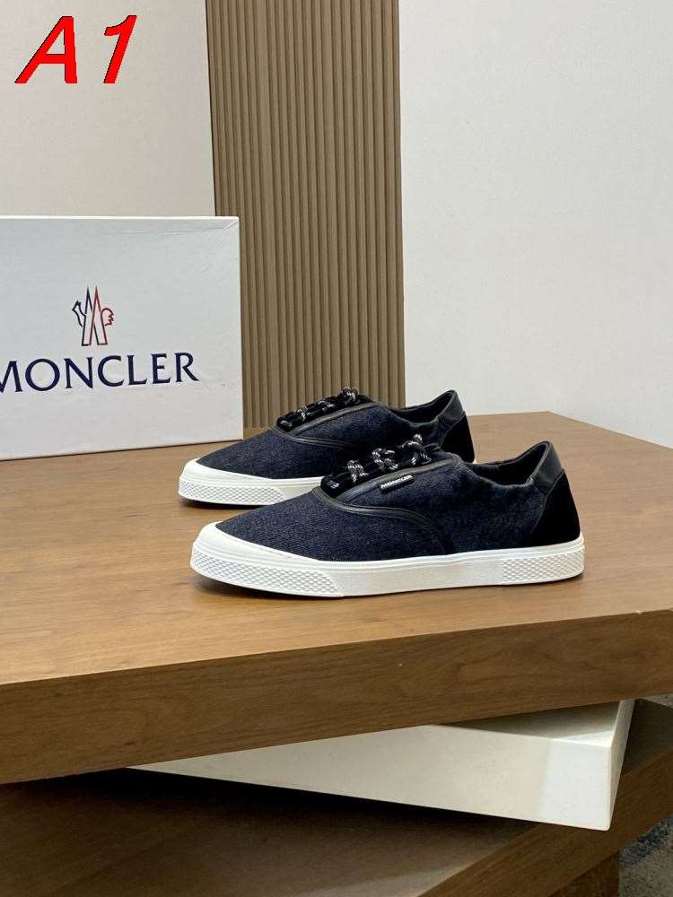 【Moncler】スニーカーファブリック×レザー 抽绳装饰 山峰ロゴ ネイビー×ホワイト カジュアル