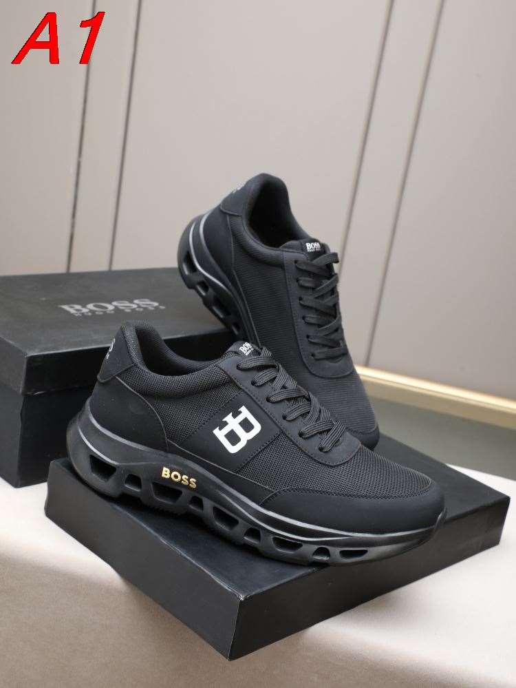 2026新作【BOSS】ローカットスニーカー メッシュ×レザー 镂空中底 BLACK ストリート