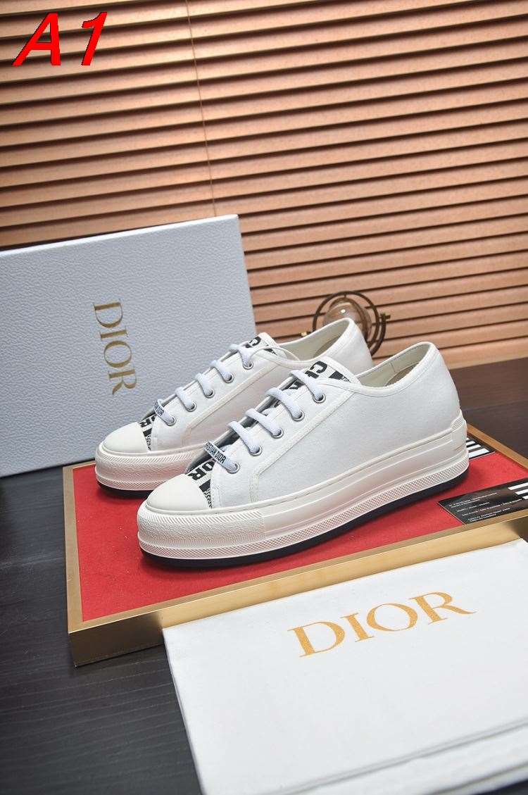 2026発売【Dior】スニーカー キャンバス CD柄 白底 ホワイト×ブラック カジュアル
