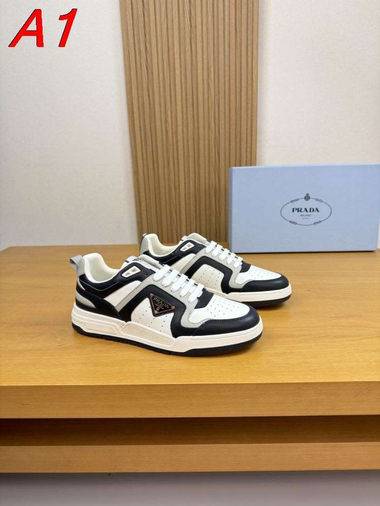 2026新作登場！【Prada】スニーカー レザー 拼色设计 グレー×ブラック カジュアル