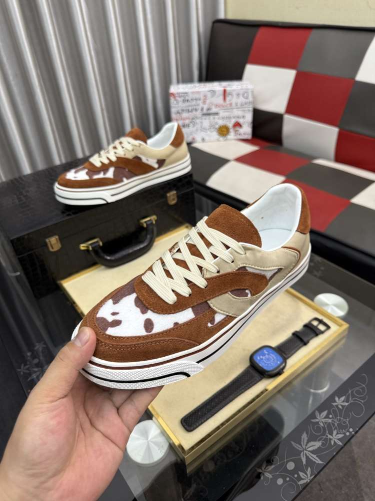 2026入荷【Dolce & Gabbana】スニーカー 豹纹×スエード DG柄 ブラウン×ベージュ カジュアル