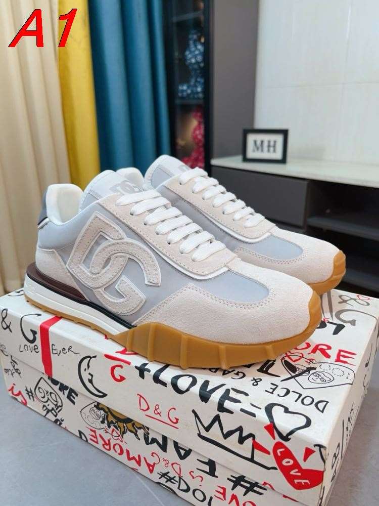 2026発売中！【Dolce & Gabbana】スニーカー スエード×织物 DG柄 ベージュ×グレー カジュアル