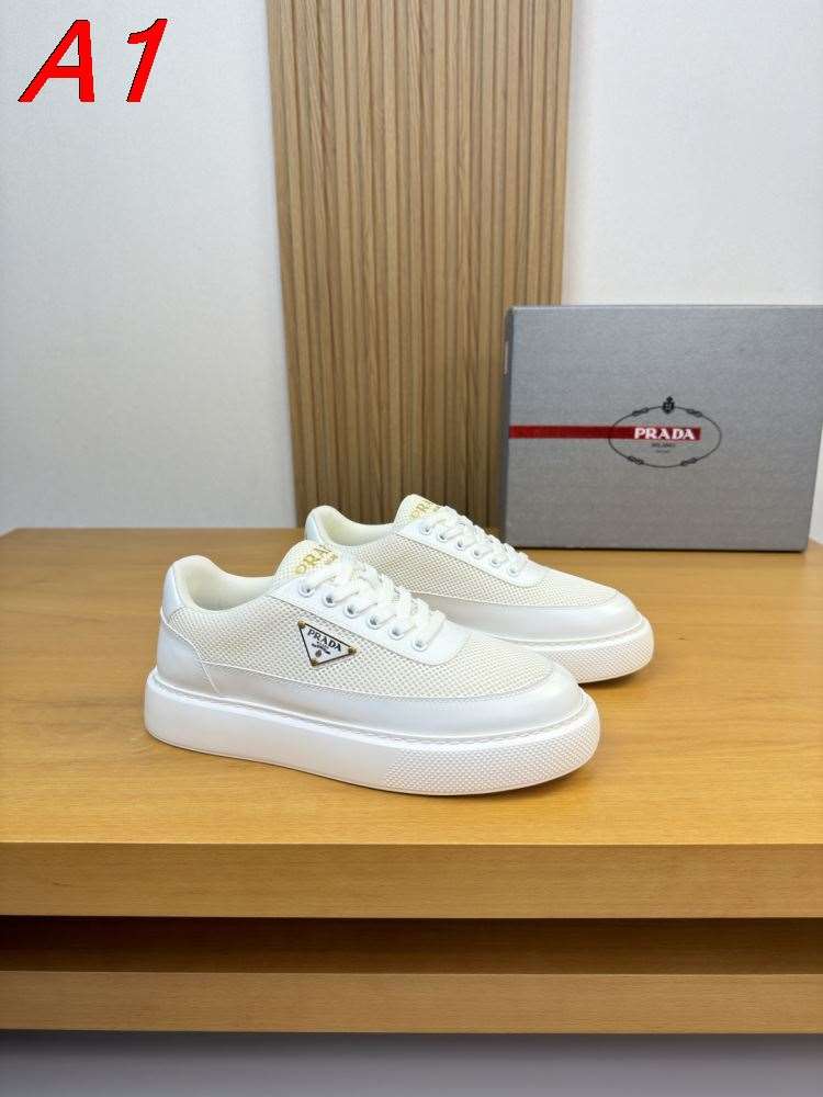 2026新作【Prada】スニーカー メッシュ×レザー 倒三角标识 White カジュアル
