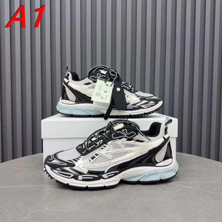 2026入荷しました【Off-White】ダッドスニーカー メッシュ×レザー ライトニング图案 グレー×ブルー ストリート