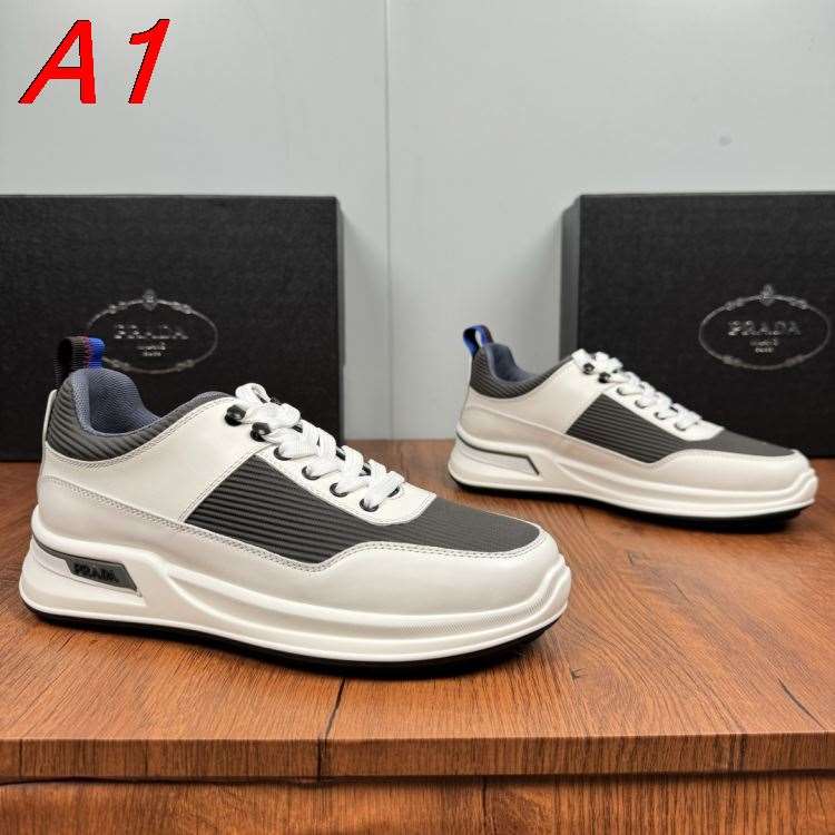 【Prada】スニーカー レザー 青×赤撞色ループ White×グレー カジュアル