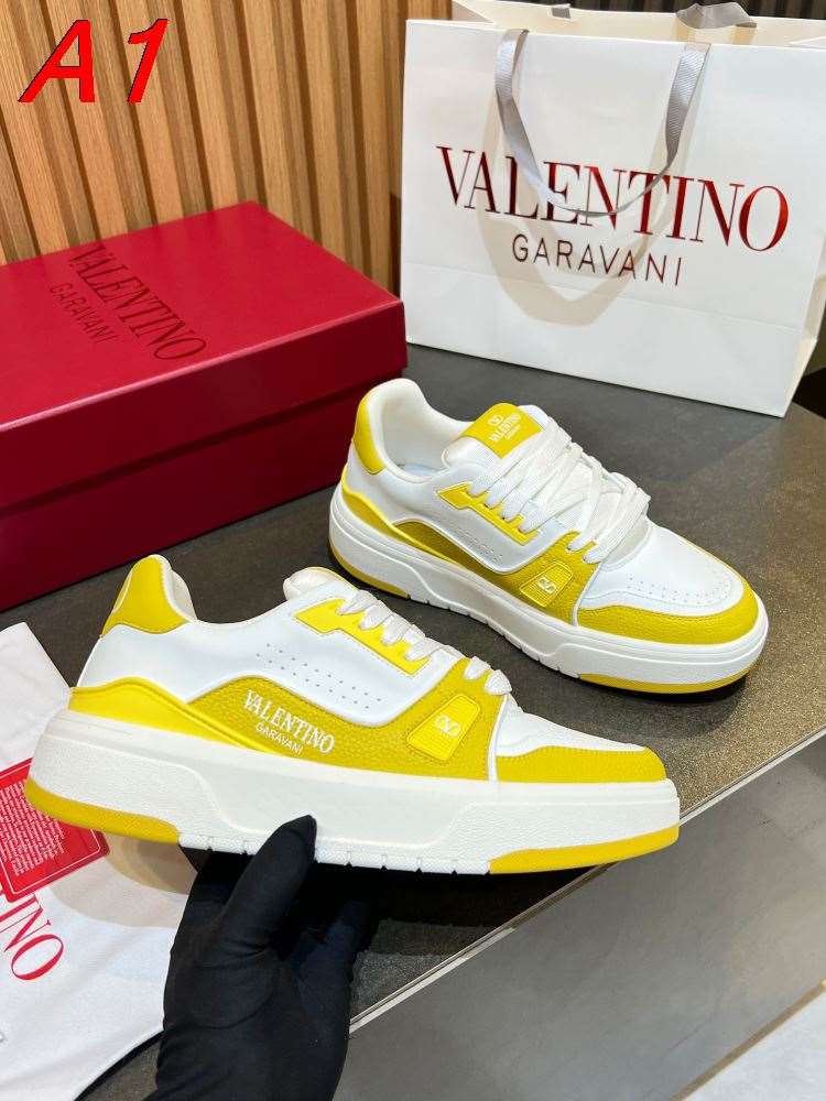 2026新作発表【Valentino】スニーカーレザー VALENTINO Logo Brand Logo 白×イエロー カジュアル