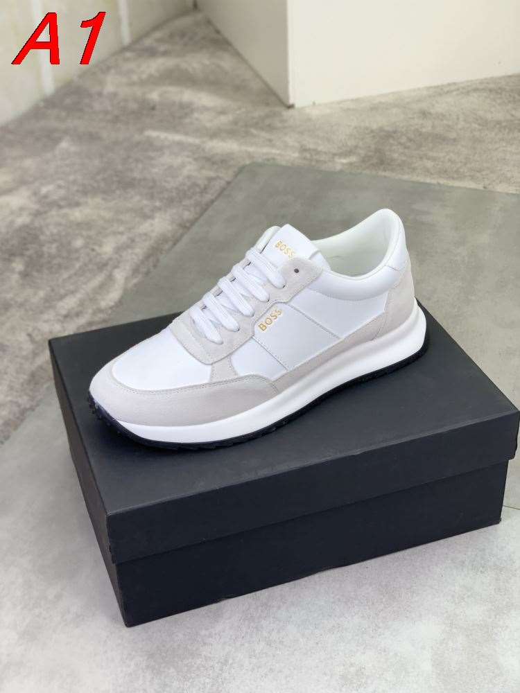 2026発売中！【BOSS】ローカットスニーカー レザー×スエード ロゴポイント  WHITE×GRAY カジュアル