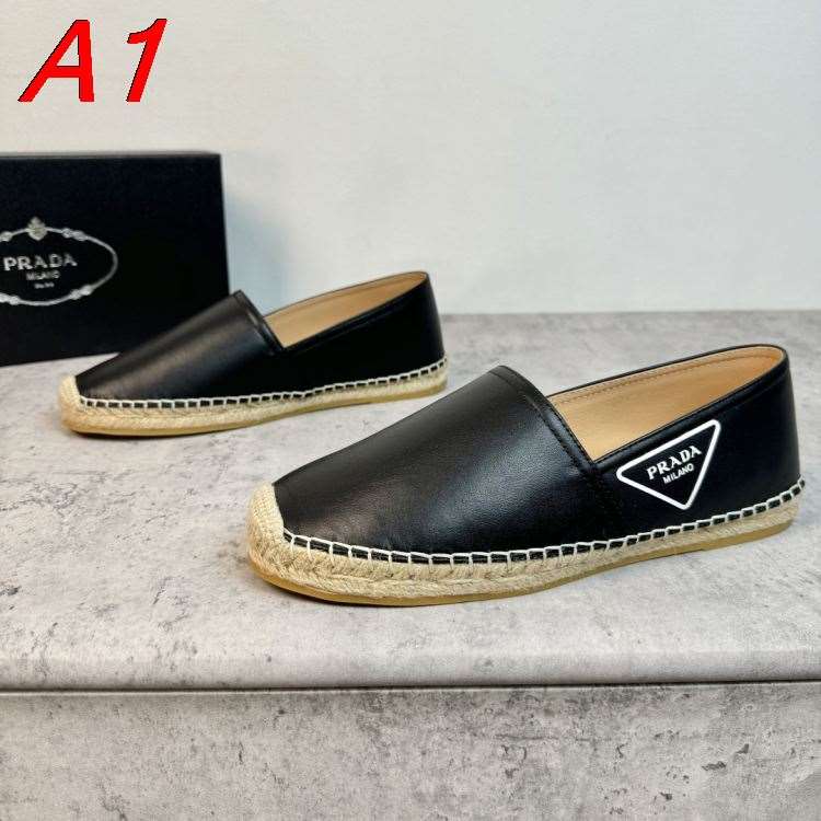 2026発売【Prada】エスパドリーユ レザー ロープ底 Black リゾート