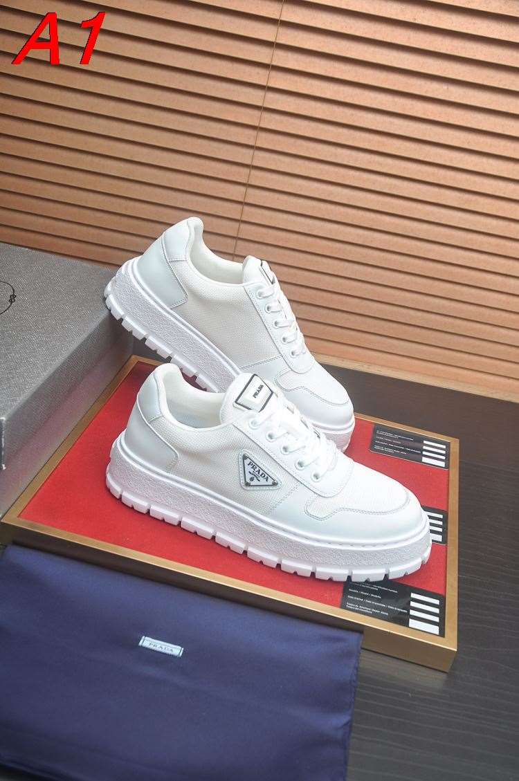 2026発売【Prada】チャンキースニーカー レザー×メッシュ 银色三角标  White カジュアル