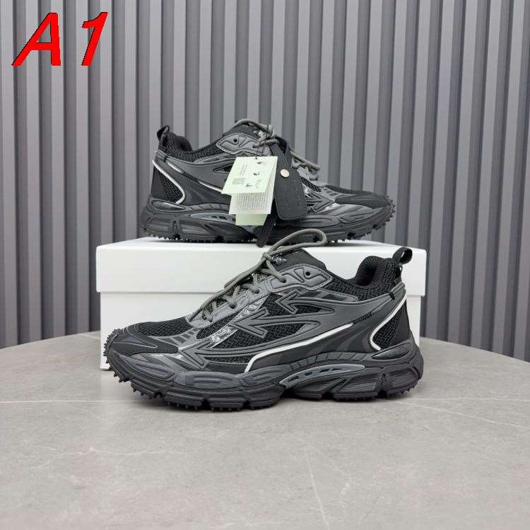 2026発売【Off-White】ダッドスニーカー メッシュ×レザー オールド加工 Black×グレー ストリート