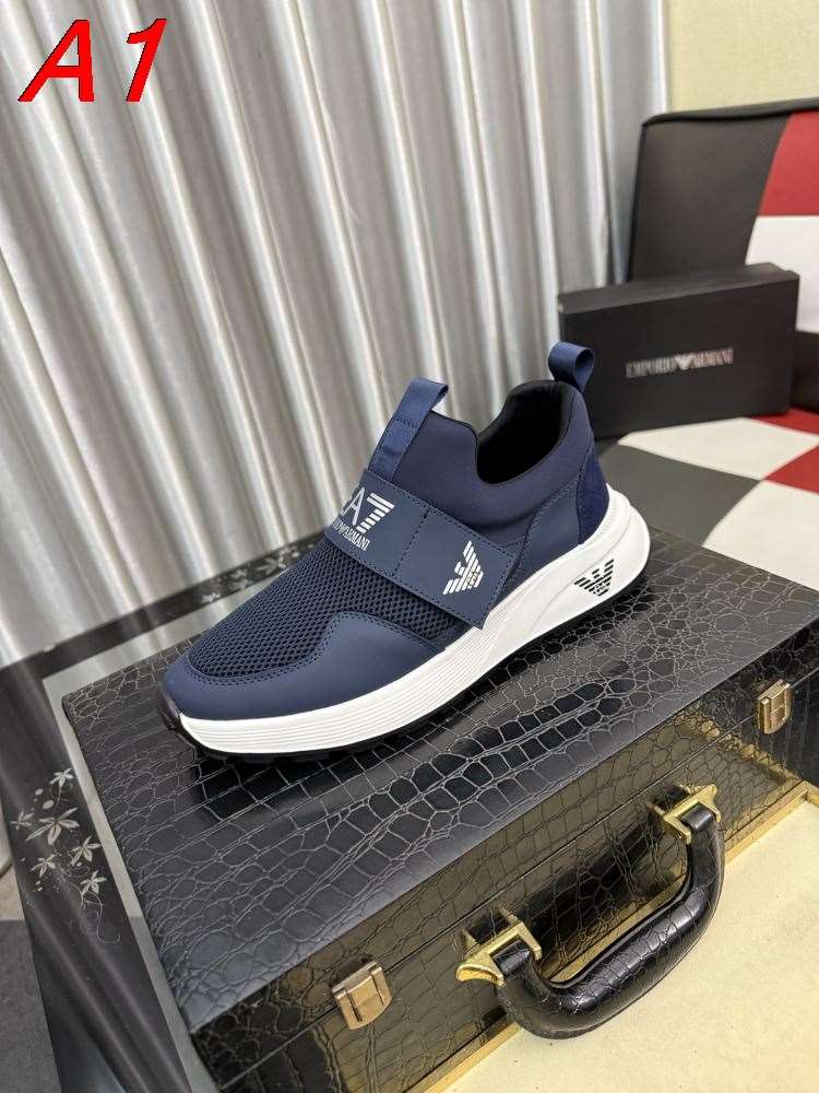 2026発売中!【Armani】EA7 スニーカー メッシュ×レザー 魔术贴 ネイビー×ホワイト カジュアル