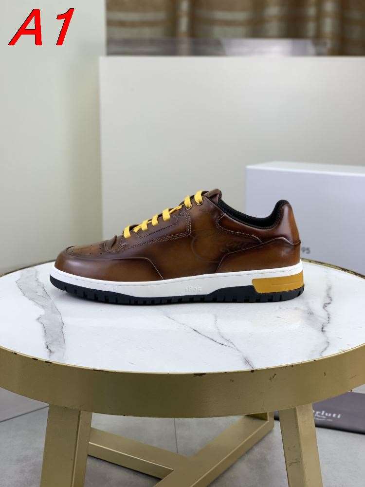 2026入荷しました【Berluti】ローカットスニーカー レザー アンティック×イエロー 布朗×イエロー ストリート