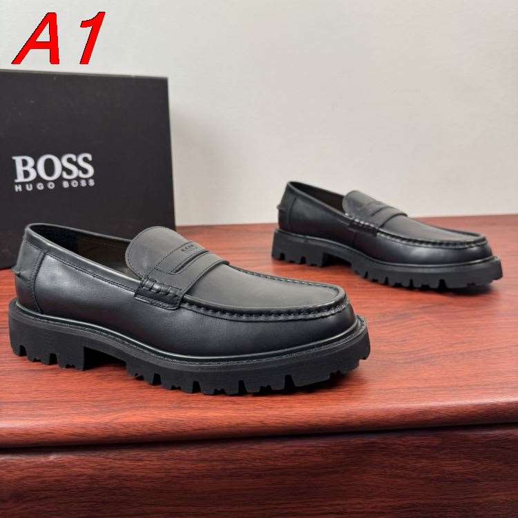 【BOSS】ローファー レザー 便士,乐福 BLACK ビジネス