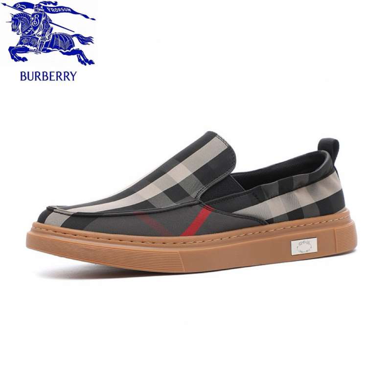 2026入荷しました【Burberry】ローファー キャンバス クラシック格子柄 グレー×ベージュ×赤 カジュアル