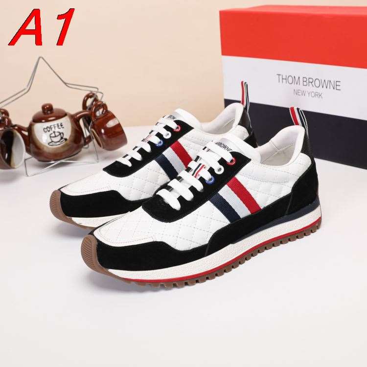 2026入荷しました【Thom Browne】スニーカー レザー×スエード キルティング 黑白×トリコロール カジュアル