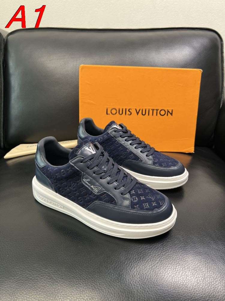 2026新作登場!【Louis Vuitton】スニーカー モノグラムキャンバス×レザー V字装飾 ネイビー×ホワイト ストリート