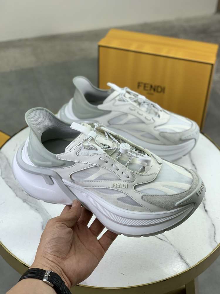 2026入荷【Fendi】チャンキースニーカー メッシュ×レザー F柄 白底 グレー×ホワイト カジュアル