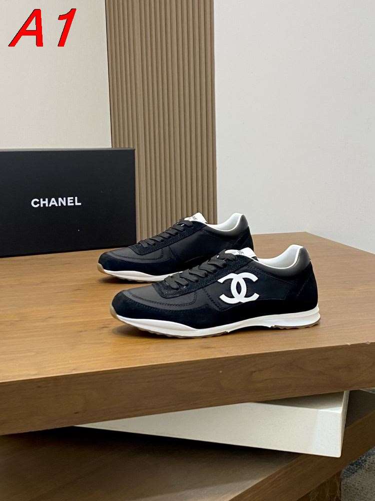 2026発売【Chanel】スニーカー ファブリック×スエード ロゴプリント 、ブラック×ホワイト カジュアル