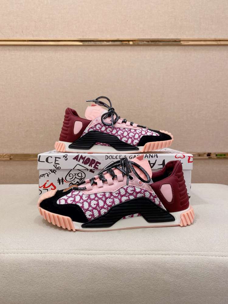 2026発売中！【Dolce & Gabbana】チャンキースニーカー 粗花呢×レザー DG柄 ピンク×バーガンディ カジュアル