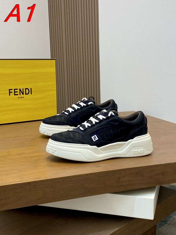 2026入荷【Fendi】チャンキースニーカー レザー FF柄 白底 ブラック×ホワイト カジュアル