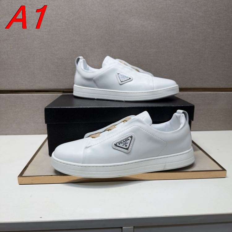 2026新作発表【Prada】スリッポン レザー エラスティック 带 ホワイト カジュアル