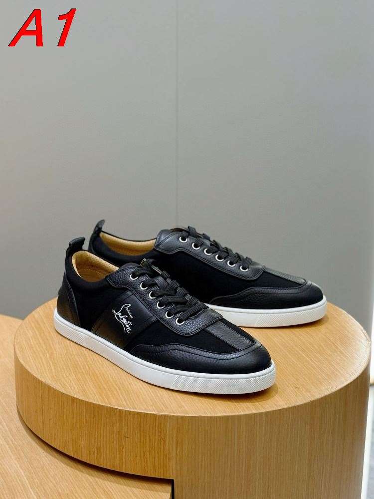 2026入荷しました【Christian Louboutin】スニーカー ファブリック×レザー 拼接縫製  ブラック×白 ストリート