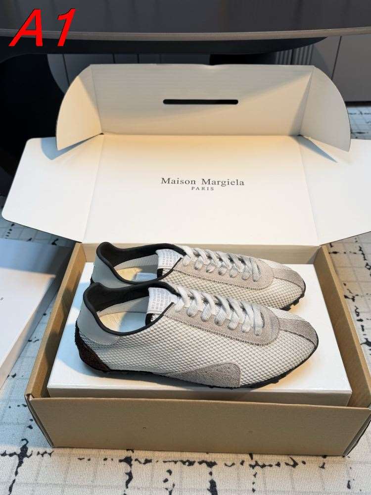2026入荷しました【MM6 Maison Margiela】スニーカー クロス×スエード ブランド标识 德训鞋款式 ホワイト×グレー ストリート