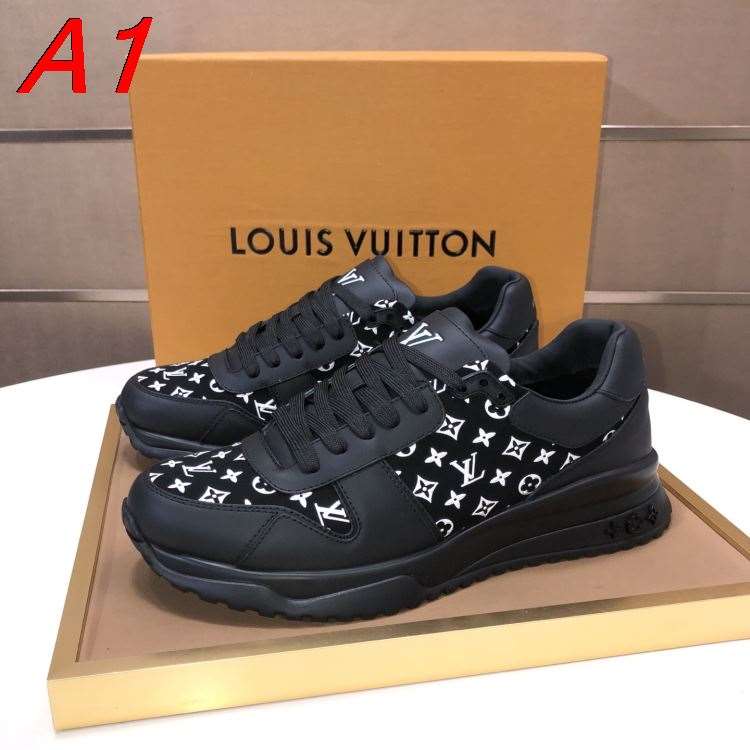 2026新作【Louis Vuitton】スニーカー レザー×キャンバス モノグラム ブラック ストリート