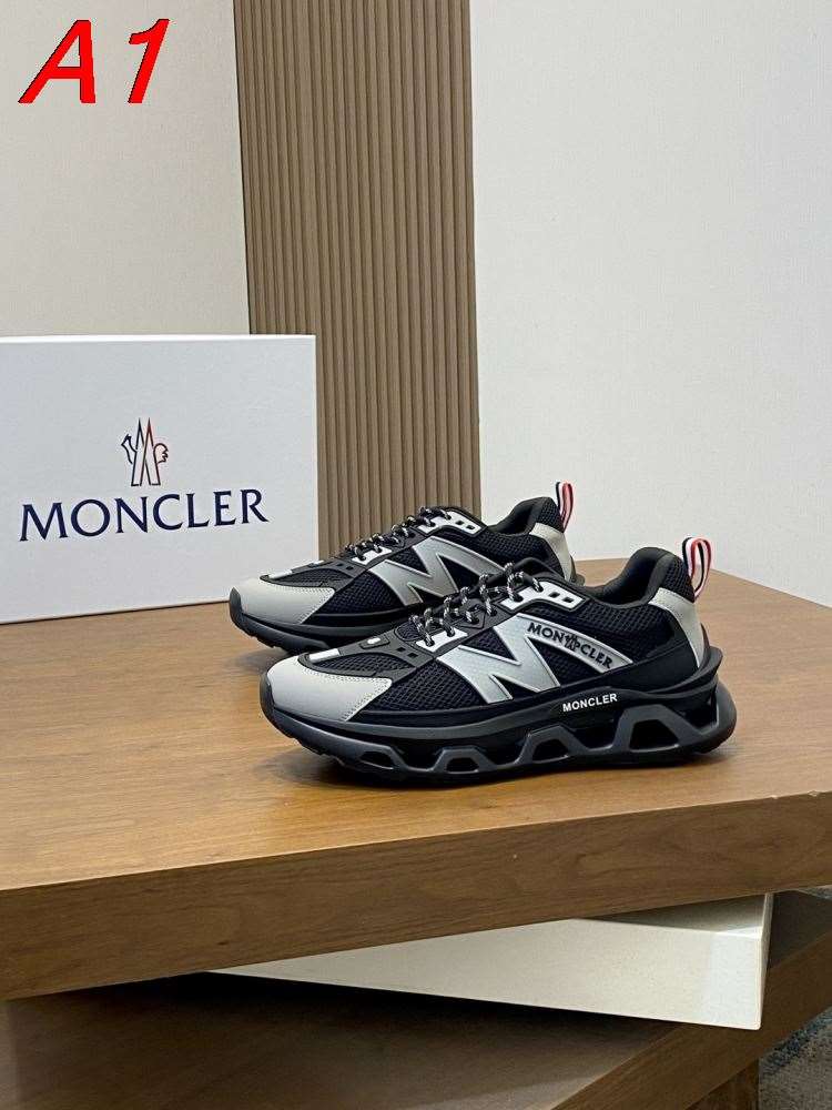 2026新作登場!【Moncler】チャンキースニーカー メッシュ×レザー N字装饰 赤白条纹 :black ストリート