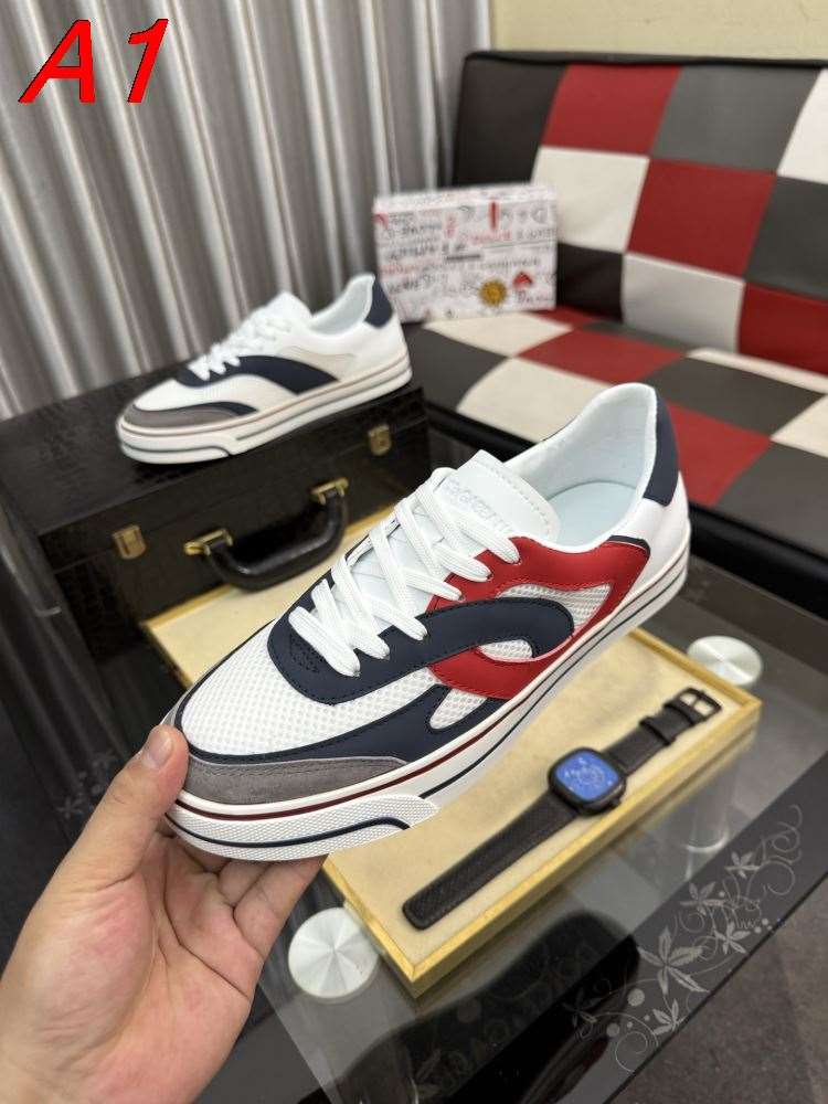 【Dolce & Gabbana】スニーカー メッシュ×レザー マルチカラー ホワイト×ネイビー×レッド カジュアル