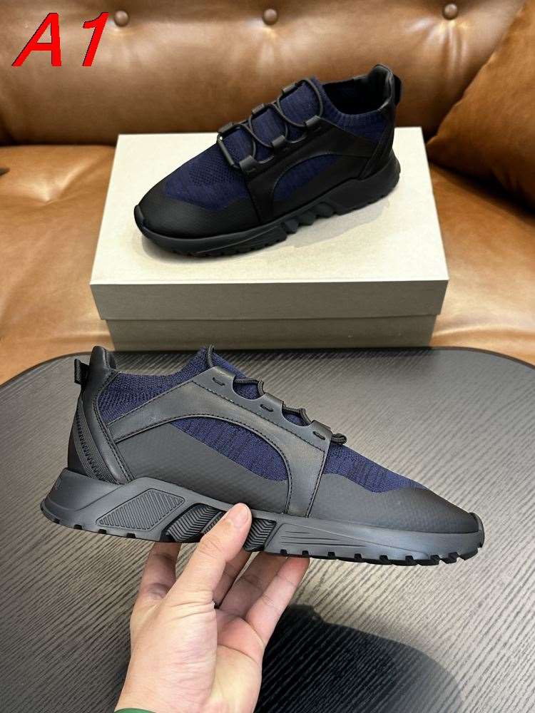 2026発売【Armani】ローカットスニーカー ファブリック×レザー 弹性鞋带 ネイビー×ブラック カジュアル