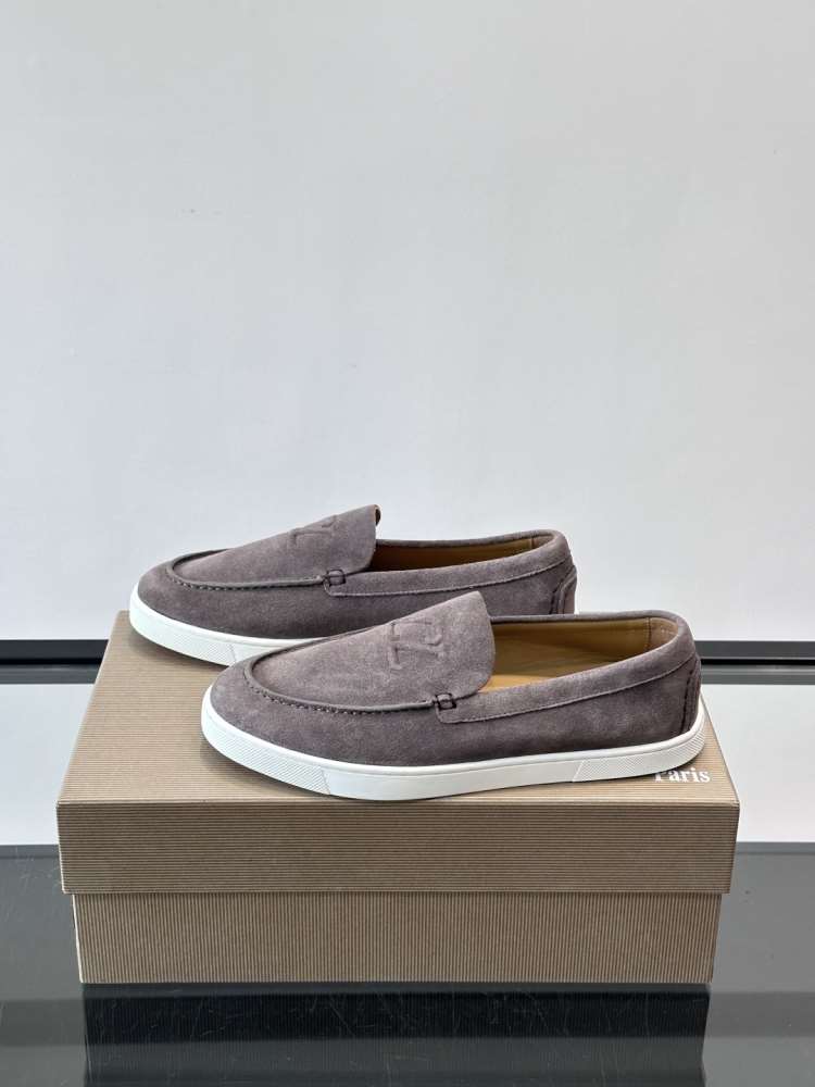 2026発売【Christian Louboutin】ローファー スエード L字标识押印 グレー×ブラウン ビジネス