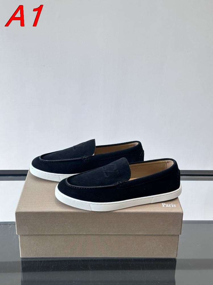 2026発売中!【Christian Louboutin】ローファー スエード シンプル H标识押印 ブラック×ブラウン フォーマル