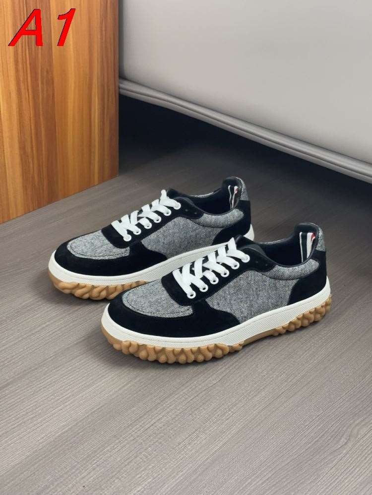 2026新作【Thom Browne】スニーカー スエード×キャンバス 拼色デザイン Black×グレー カジュアル