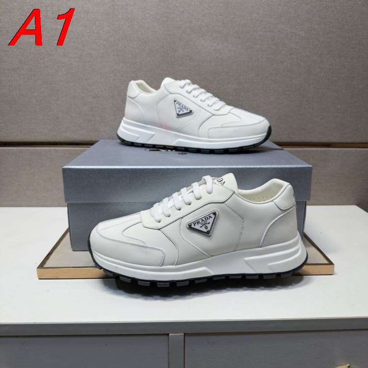 2026発売中！【Prada】チャンキースニーカー レザー 倒三角标识  White× Black カジュアル