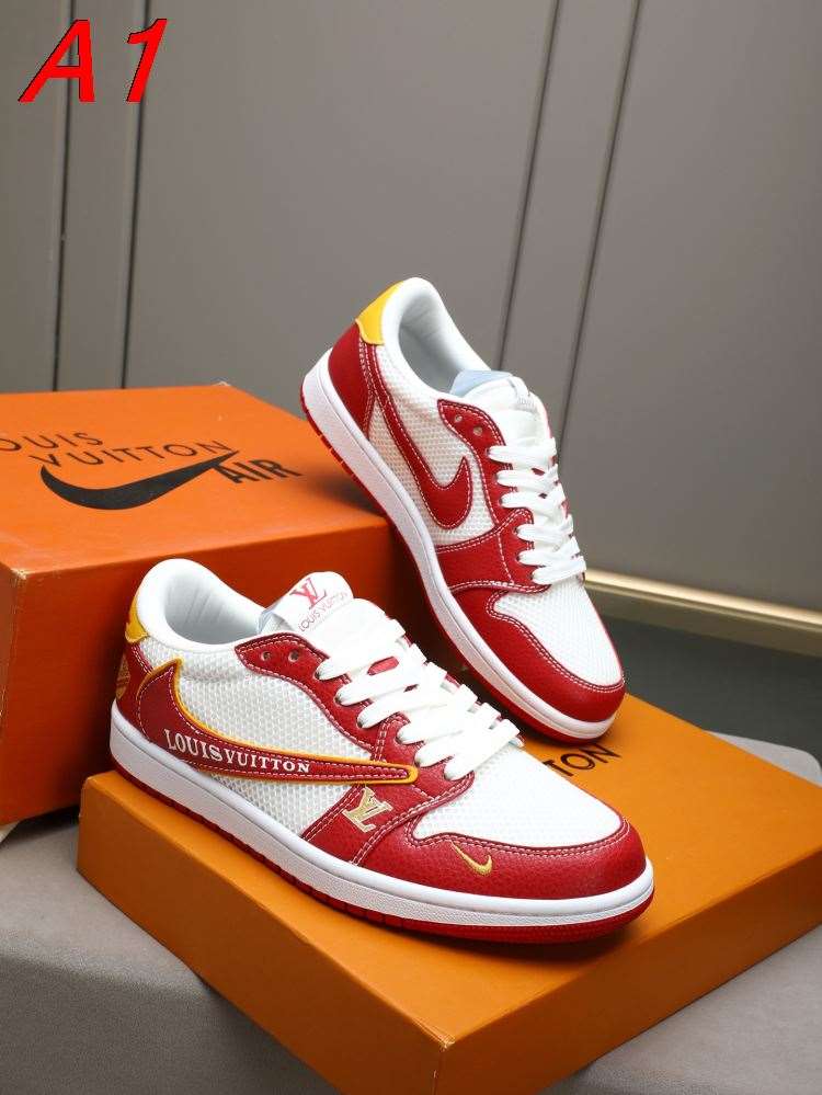 2026発売中!【Louis Vuitton】スニーカー レザー×メッシュ Swoosh装飾 ホワイト×レッド ストリート